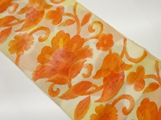 手織り紬花唐草模様織出し名古屋帯